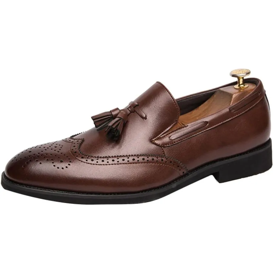 【並行輸入品】Hoxekle Men's Brogues Dress Shoes Gentleman PU Leather Flats Tassel