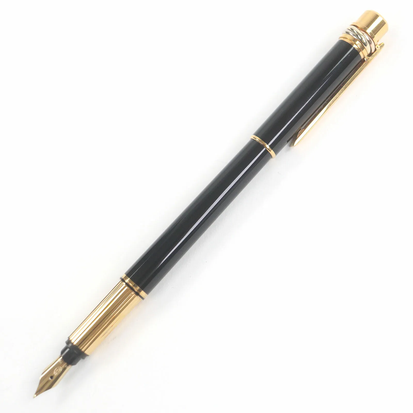 極美品□Cartier カルティエ ペン先18K Fニブ トリニティ キャップ式 万年筆 ステーショナリー ブラック ゴールド フランス製 メンズ【中古】