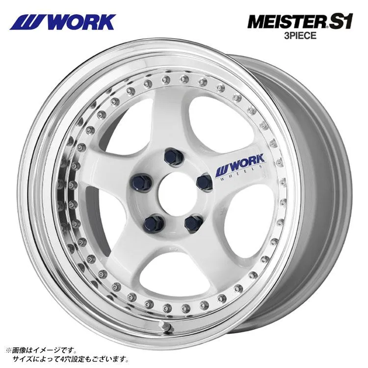 17インチ 4H100 12.5J 12.5J+22 4穴 ホイール 【1本単品 新品】 ホワイト MEISTER S1 3PIECE DEEP RIM Odisk 送料無料 ワーク