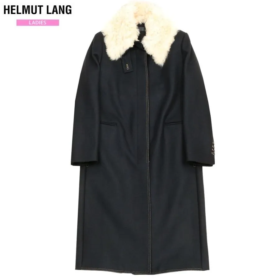ヘルムートラング コート HELMUT LANG 71%OFF レディース ブランド 2WAY ラムファー カラー ウール混 ロング 黒 0412BE 送料無料