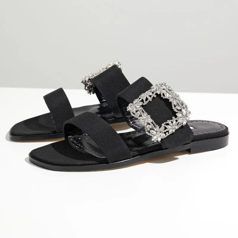MANOLO BLAHNIK マノロブラニク サンダル TITUBAFLAT JEWEL CREPDECHINE CREPE DE CHINE 010 220-0394 レディース 靴 1/BLCK
