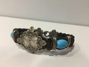 【送料無料】ジュエリー・アクセサリー ブラウンレザーブレスレットシルバーターコイズレザーシルバーブレスレットneuf  bracelet cuir marron, argent amp; turquoise  cuir amp; silver bracelet