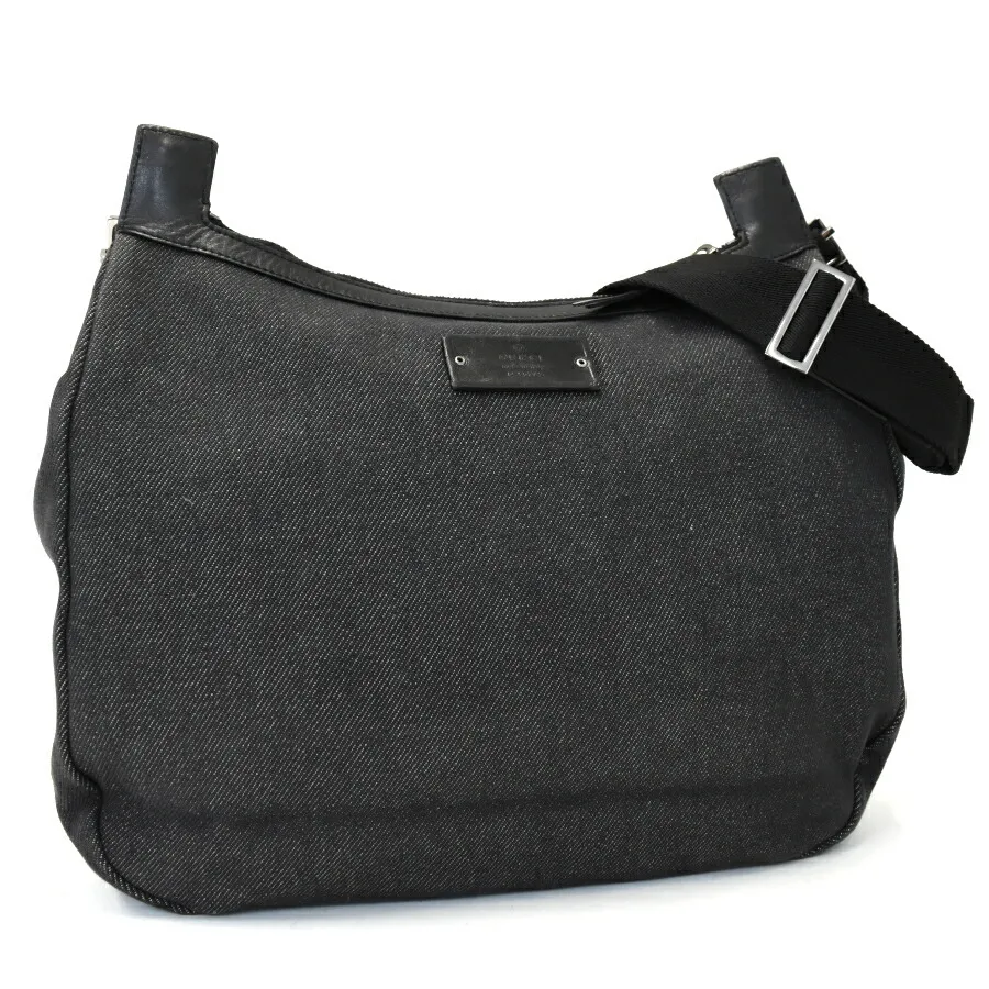 【中古】グッチ ショルダーバッグ 90762 デニム レザー ブラック シルバー金具 クロスボディ GUCCI[送料無料]