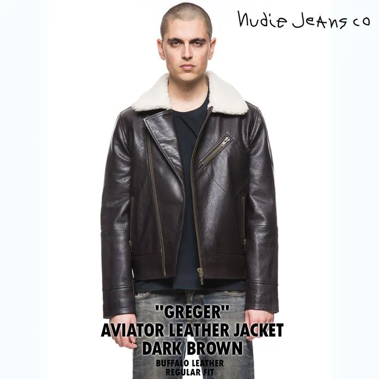 NudieJeans アビエーター レザー ジャケット AVIATOR LEATHER JACKET ヌーディージーンズ GREGER グレーゲル DARK BROWN 防寒 通勤 通学 旅行