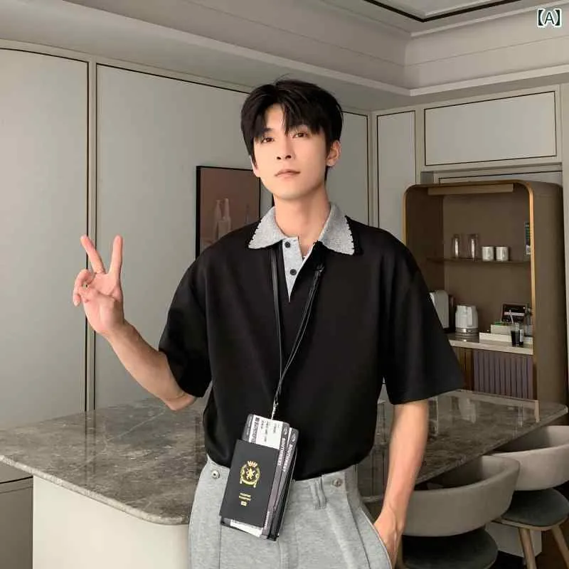 メンズ ファッション 春夏 秋冬 かっこいい オシャレ モテ 男性用 紳士服  服 韓国 シンプル 大人      半袖   ポロシャツ       クリーン   フィット   T   シャツ