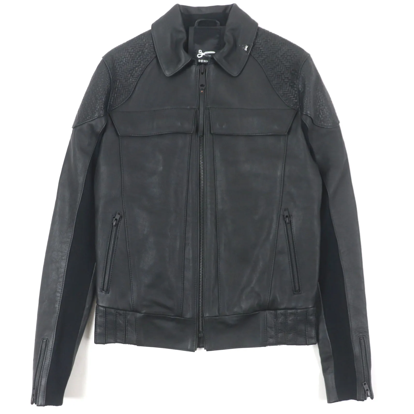 極美品▼DENHAM デンハム 01-13-06-25-001 CODY RL 牛革 レザー 切替デザイン ジップアップ ライダースジャケット ブラック S 正規品 メンズ【中古】
