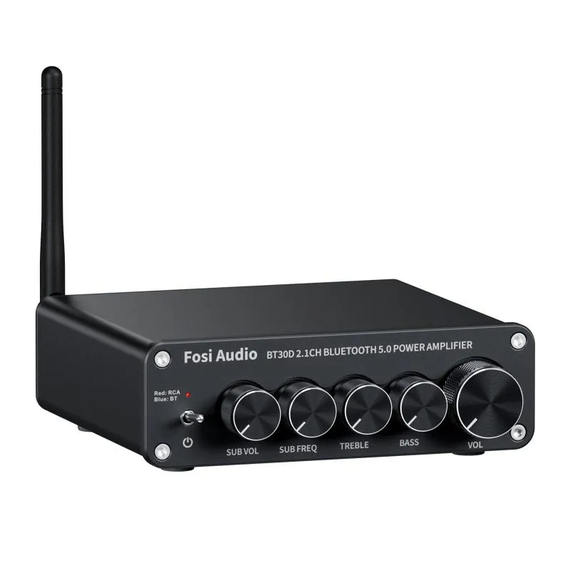Fosi Audio BT30D Bluetooth5.0アンプ パワーアンプ サウンドアンプ SUB音量/周波数調整 高性能TPA3116D2チップ ステレオ オーディオアンプ 2.1チャンネル 小型 Hi-Fi クラスD 50W*2+100W 家庭/