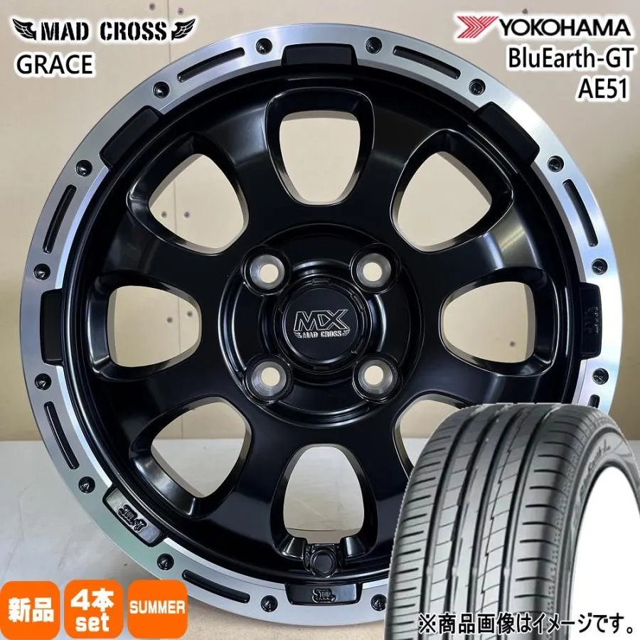 スイフト カローラフィールダー etc.  ヨコハマ 185/55R16 83V BluEarth-GT AE51 夏用 サマータイヤ MAD CROSS GRACE 16インチ