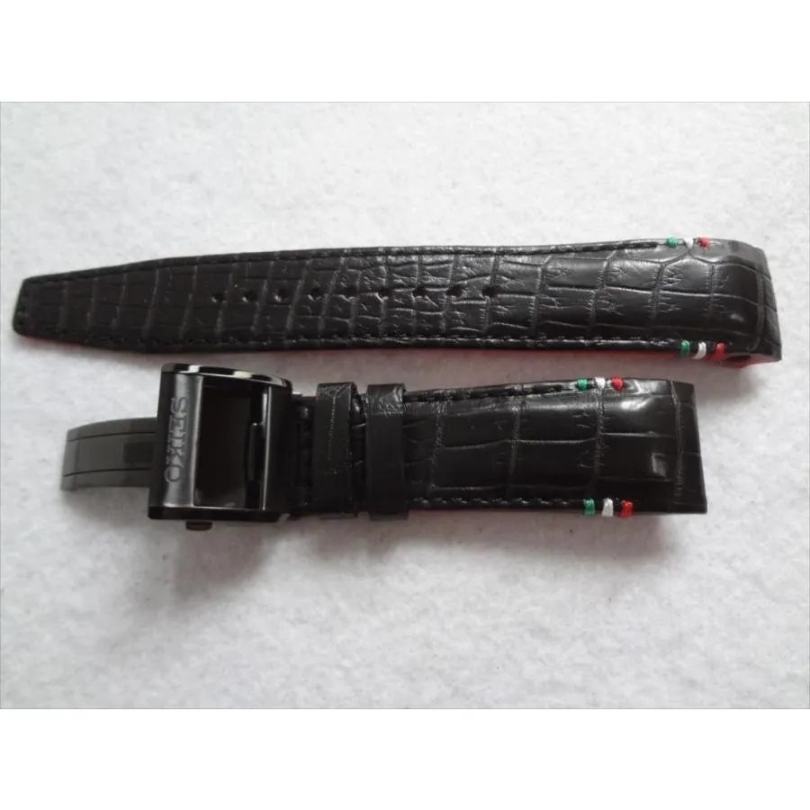 SEIKO純正バンド アストロン クロコダイル レザーベルト 22mm SBXB037 8X82-0AL0 用 黒 ブラック/赤色(裏面) Dバックル付  L0E6011M9