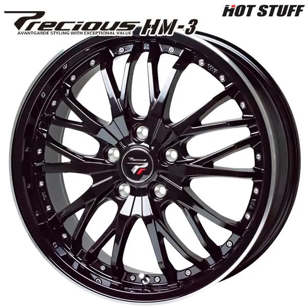 ホットスタッフ プレシャス HM-3 20インチ 8.5J 5H114.3 +35 メタリックブラック/リムポリッシュ アルミホイール単品 4本セット 送料無料
