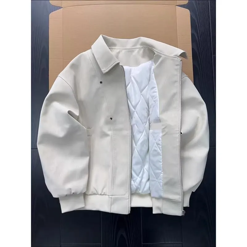 メンズファッション春夏秋冬かっこいいオシャレモテ男性用紳士服服韓国シンプル大人アメリカンスタッズPUレザージャケット冬用厚手ベースボールジャケットクリーンフィットショートコットンコート
