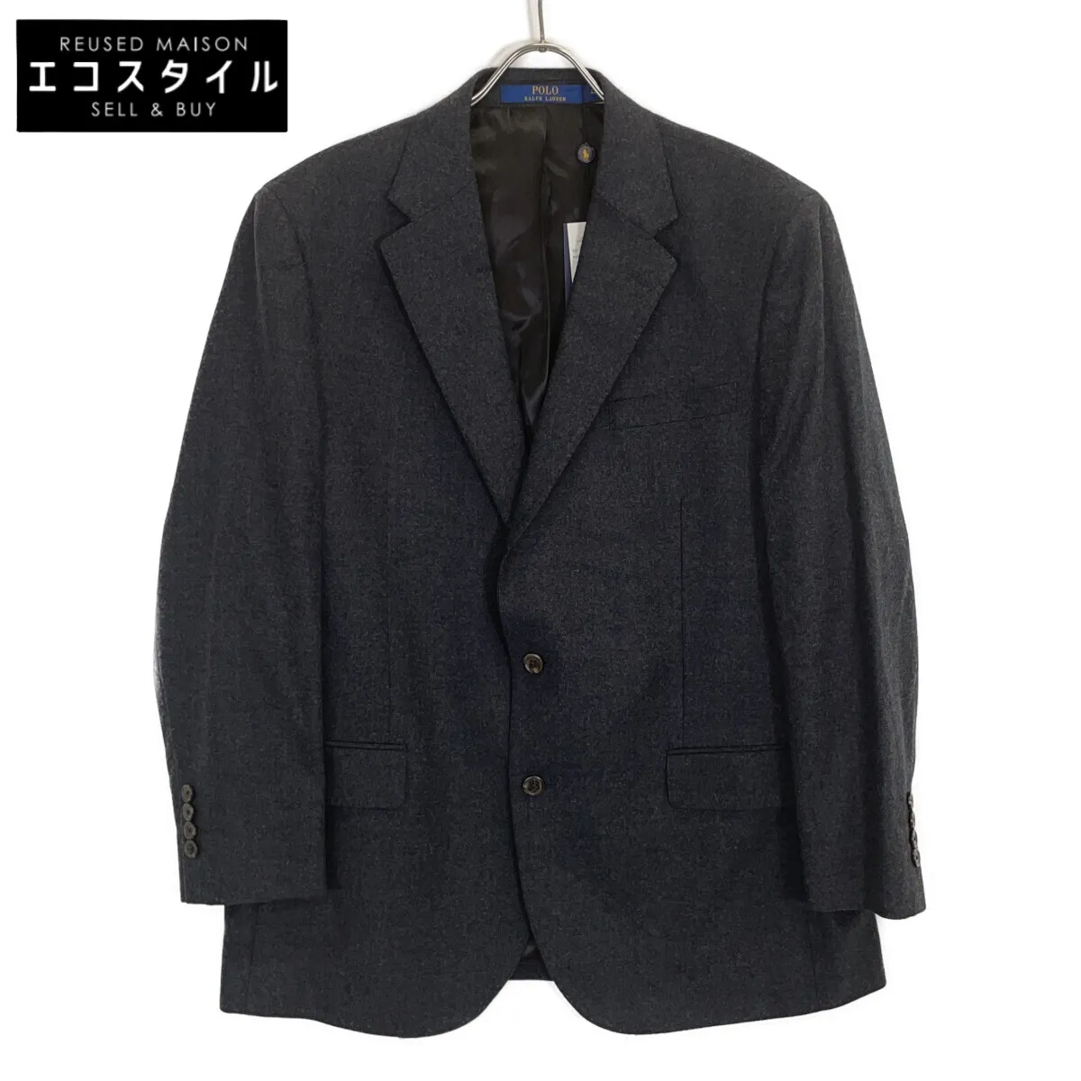 POLO RALPH LAUREN ポロ ラルフローレン ﾁｬｺｰﾙｸﾞﾚｰ ﾓﾀﾞﾝ ｳｰﾙﾌﾞﾚﾝﾄﾞ ﾌﾗﾝﾈﾙ ｼﾞｬｹｯﾄ ジャケット 44R チャコールグレー メンズ 【中古】