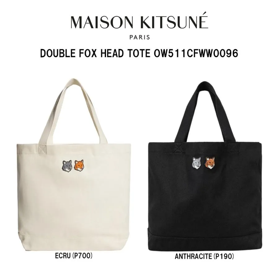 Maison Kitsune(メゾン キツネ)トートバッグ ダブル ボールド フォックスヘッド パッチ 刺繍 ロゴ コットン キャンバストート カバン 通学 OW511CFWW0096