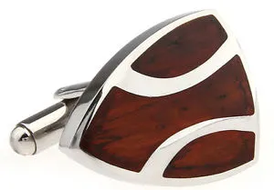 【送料無料】メンズアクセサリ― ステンレススチールシールドカフスボタンコーワンブラウンwood and stainless steel shield wedding cufflinks by cowan brown