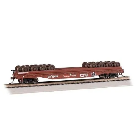 Bachmann Trains - 52' Wheel FLATCAR with Wheel Load - Canadian National #49435 - HO Scale