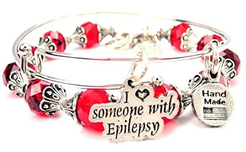 【中古】【未使用・未開封品】ChubbyChicoCharms I Love Someone With Epilepsyレッドクリスタルブレスレット調整可能なワイヤバングルのセット