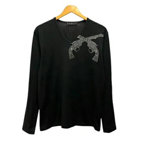 【中古】未使用品 ロアー roar Tシャツ ロンT Vネック コットン ラインストーン 長袖 2 黒 ブラック メンズ 【ベクトル 古着】 260407