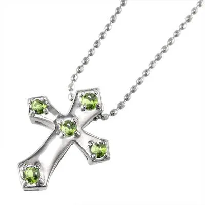 k10ホワイトゴールド 8月誕生石 クロス ファイブストーン ペリドット ペンダントトップとネックレス