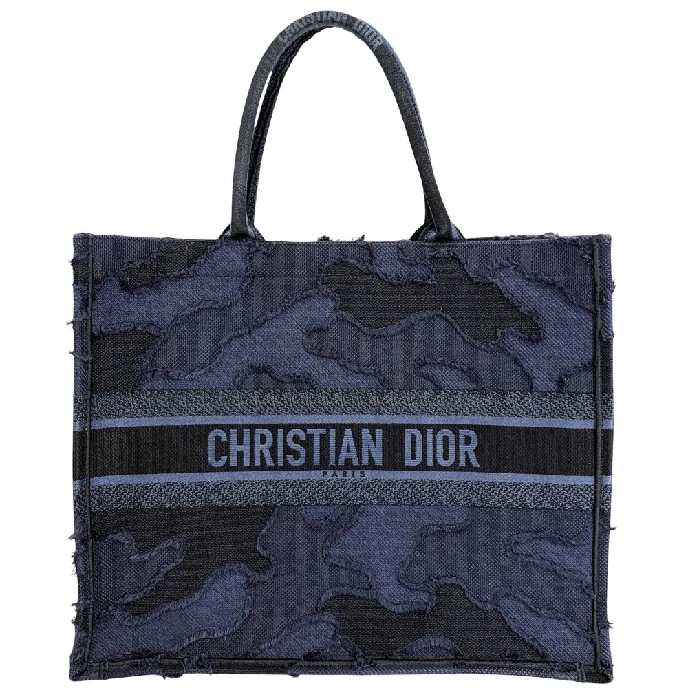 クリスチャンディオール トートバッグ レディース 肩掛け ブックトート ハンドバッグ BOOK TOTE リゾートコレクション カムフラージュ Christian Dior キャンバス    ネイビー 紺【中古品】