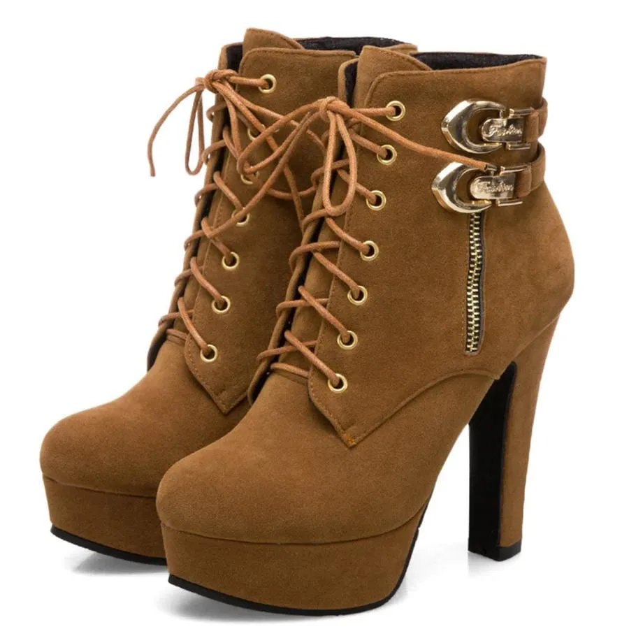 【並行輸入品】UOQAPRE Womens Ankle High Heel Boots Platform Wedges Chunky High