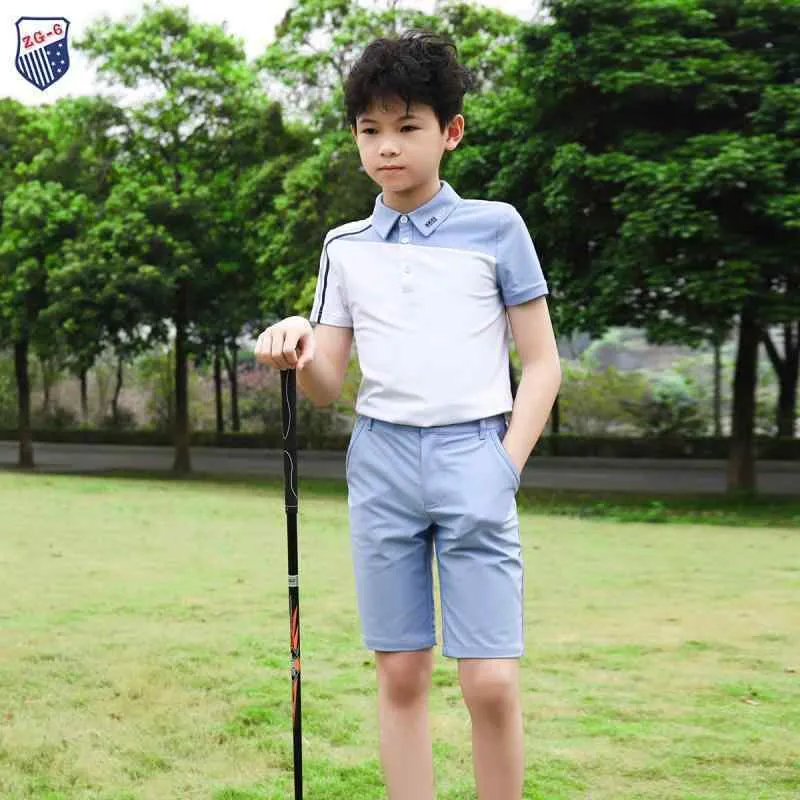 ゴルフ ウェア スポーツ ZG 6 夏 ゴルフ 子供服 男の子 服 スーツ 半袖 Tシャツ 親子 ライト ブルー ミディアム 丈 パンツ