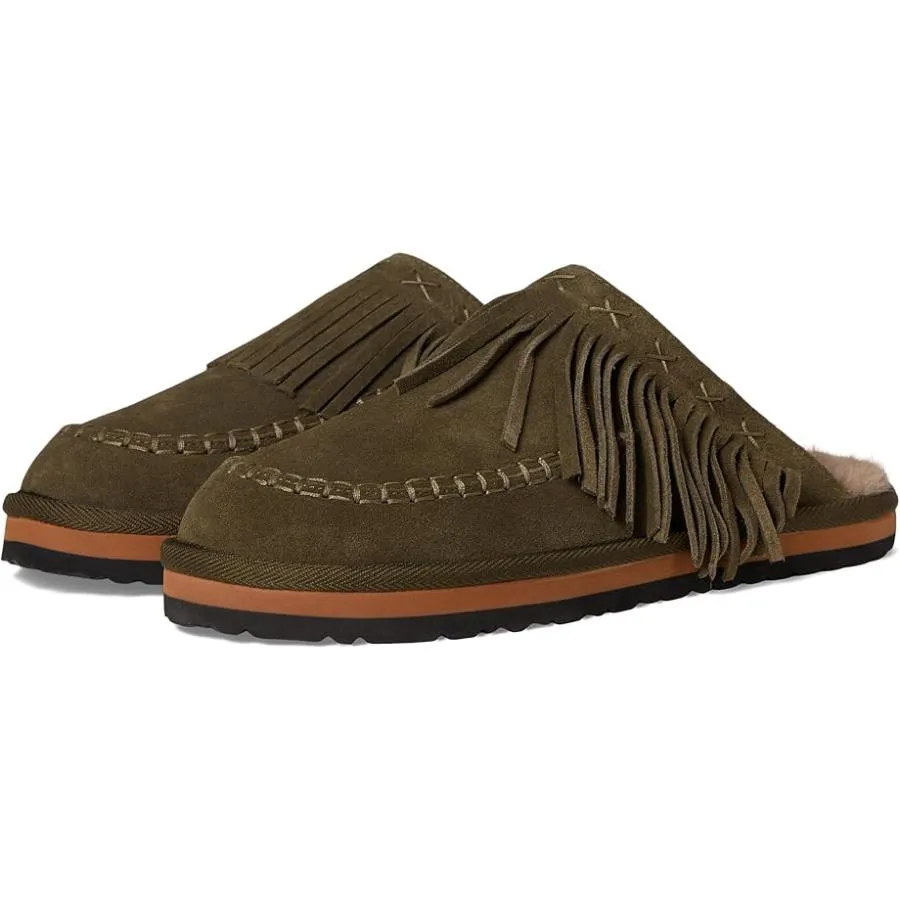フリーピープル Free People Fallon Fringe ミュールs レディース フラット シューズ Military Olive Sued