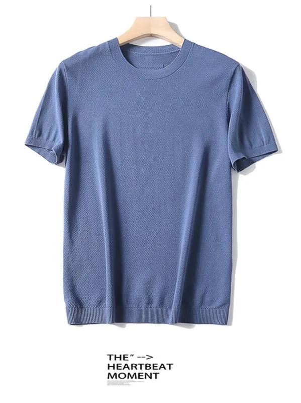 Tシャツ メンズ 半袖 丸首 トップス 無地 ニット カットソー レーヨン 接触冷感 涼しい 薄手 伸縮性 通気性 普段使い 部屋着 リラックス ウェア デニムライク ブルーグレー ブラック2