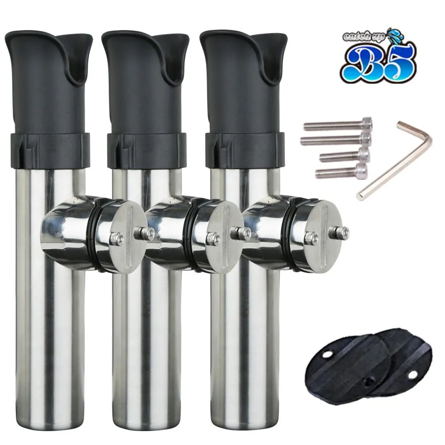 B5 ロッドホルダー 船 ステンレス ロッドキーパー付 ステンレス製 クランプオン 3本セット 16-32mm 六角レンチプレゼント 角度調節可能 送料無料 沖縄除