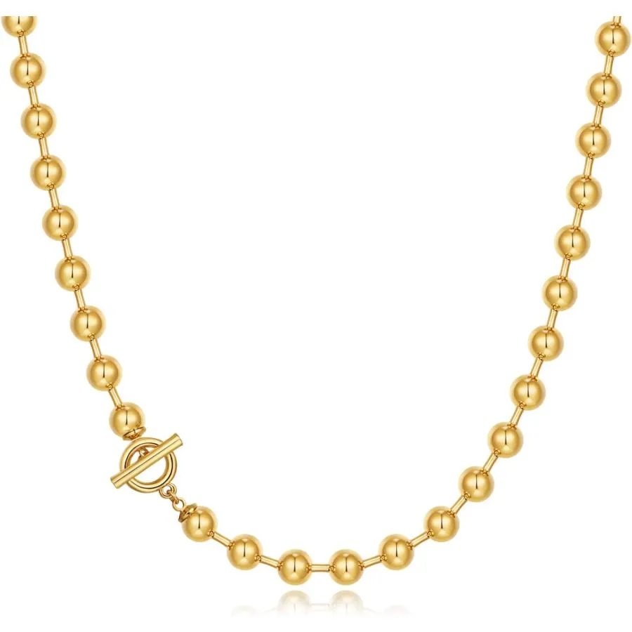 【並行輸入品】チェーンネックレス レディース ガールズ 14K ゴールドボールビーズチェーンカラーネックレス 華奢なビーズ チャンキーチェーン チョー
