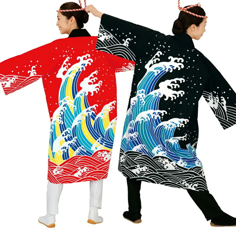 【よさこい衣装】長袢天 波 赤 黒 L LL E7935 7936 メーカー在庫限り【お祭用品/祭用品/お祭り/踊り】