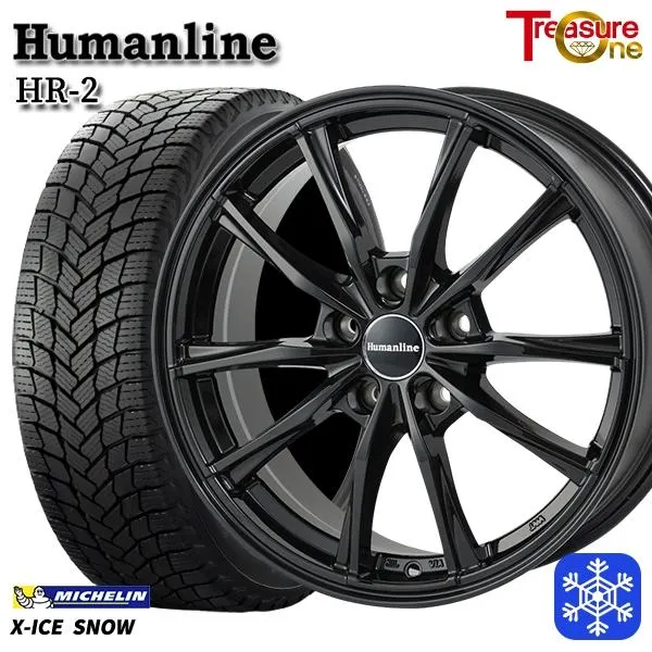 215/45R17インチ ミシュラン X-ICE スノー SNOW 5H114.3 スタッドレスタイヤホイール4本セット ヒューマンライン HR02 BK