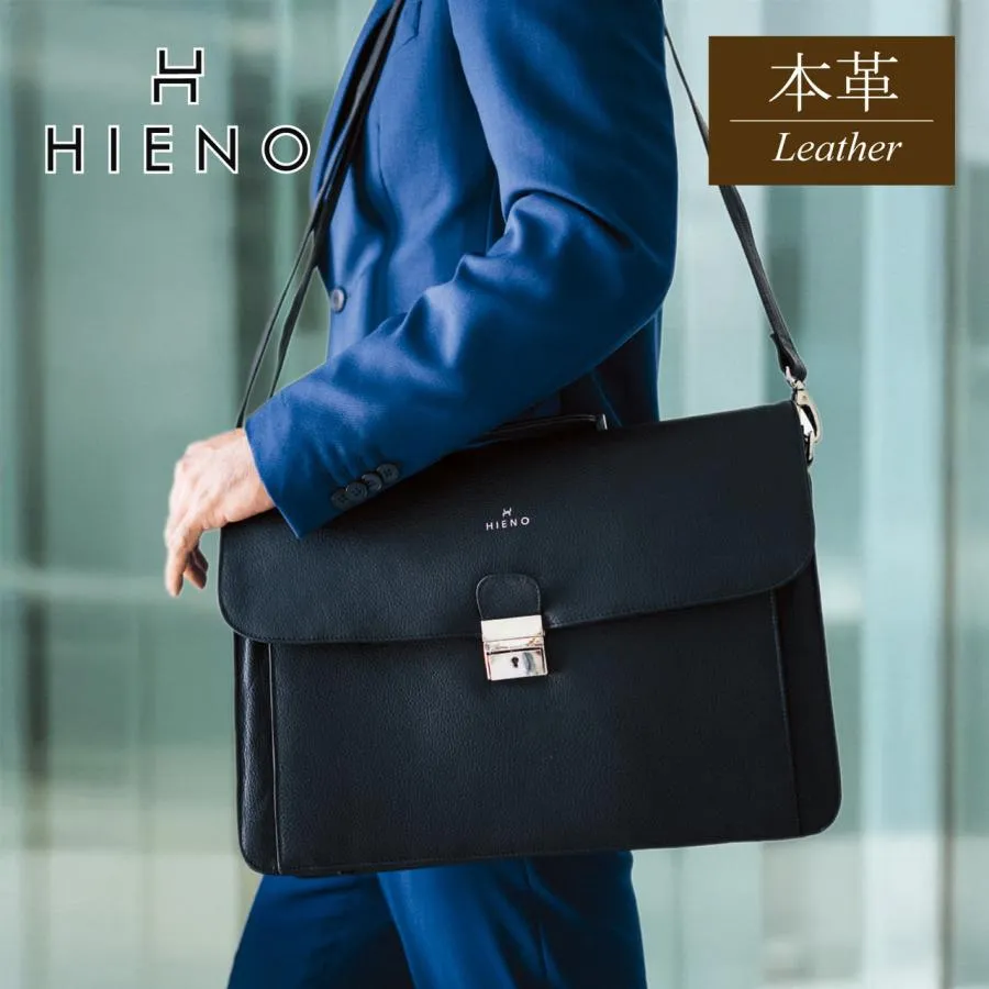 HIENO 本革ビジネスバッグ ショルダーバッグ 2WAY ブラック 斜め掛け 鍵付き フォーマル メンズ イタリア シュリンクレザー 新生活 ギフト