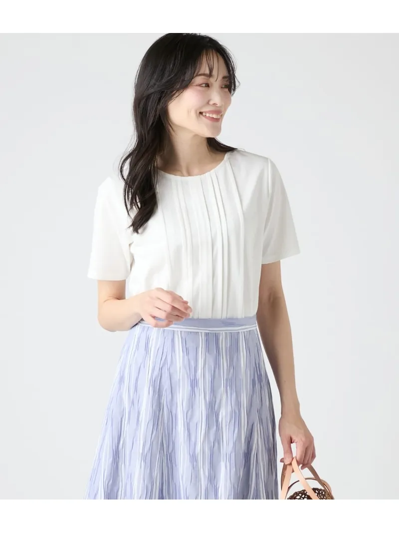 【SALE／20%OFF】【吸水速乾】コンフォートプレーティング天竺 半袖クルーネックカットソー NEWYORKER WOMEN ニューヨーカー トップス カットソー・Tシャツ ホワイト ブルー【RBA_E】【送料無料】[ Fashion]