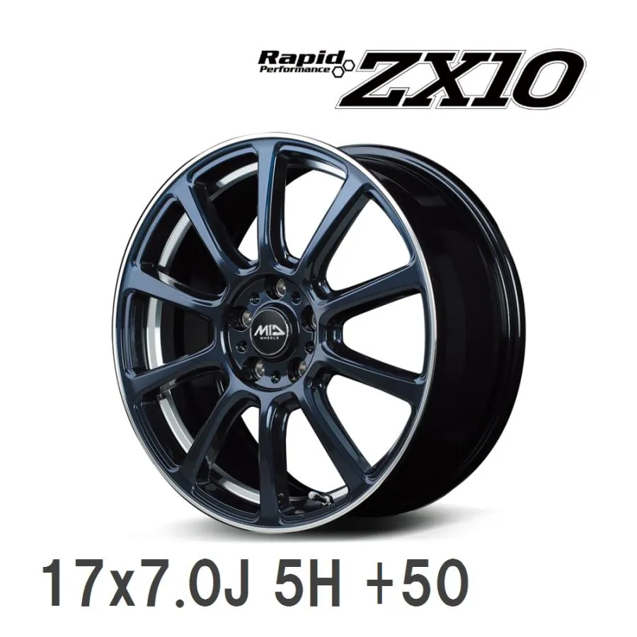 【MID】 Rapid Performance ZX10 17x7.0J +50 100 5H ADブルー/リムエッジ＆アンダーカットポリッシュ アルミホイール 4本セット