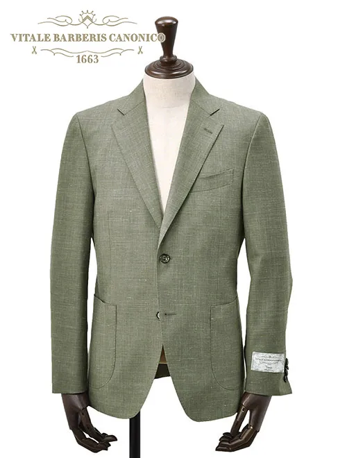 ヴィターレ バルベリス カノニコ VITALE BARBERIS CANONICO シングルジャケット メンズ Vintageシリーズ リネン混 ウールシルク オリーブ スペルラティボ