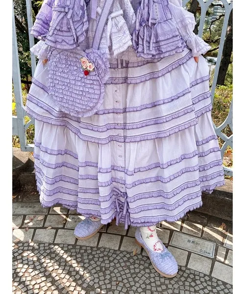 スカート ギンガムフリル使いローンスカート