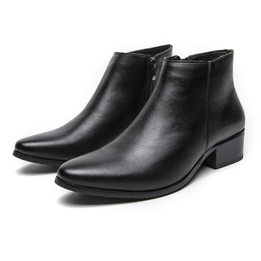 【並行輸入品】Men's Classic Polished Leather Side Zip Chelsea Ankle Boots Poin
