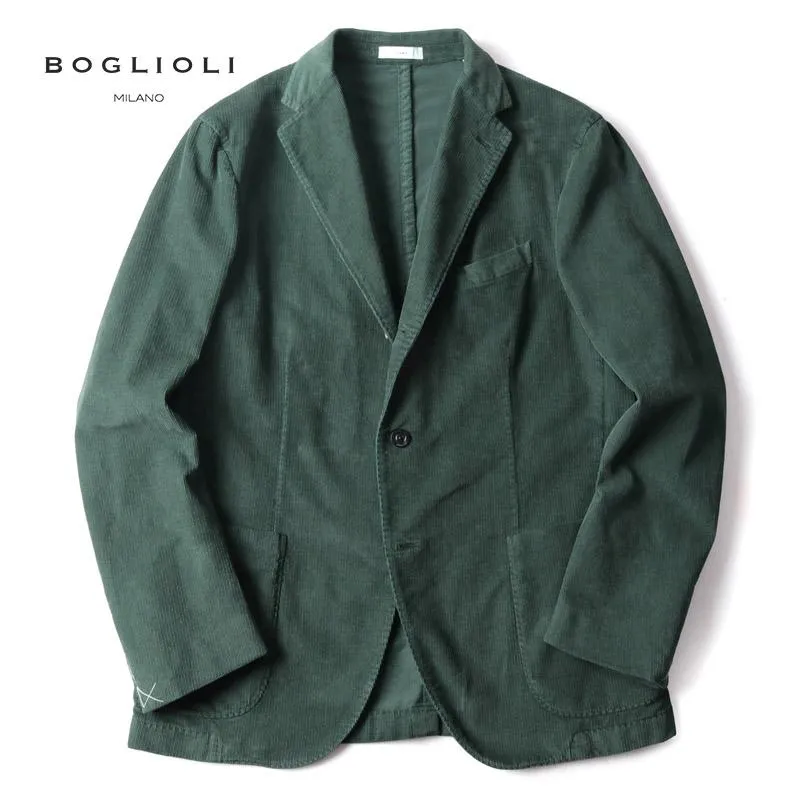 BOGLIOLI / ボリオリ ガーメントダイコットンストレッチ細畝コーデュロイ3Bジャケット(COAT) （グリーン）