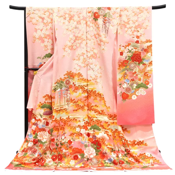 ≪30%OFF/セール≫振袖 関芳 IKKO ピンク 仕立て付き 新品 販売 購入 古典柄 松竹梅 桜 四季花 正絹 フォーマル 着物 未仕立て 仕立て込み 成人式 卒業式 絹 f-668