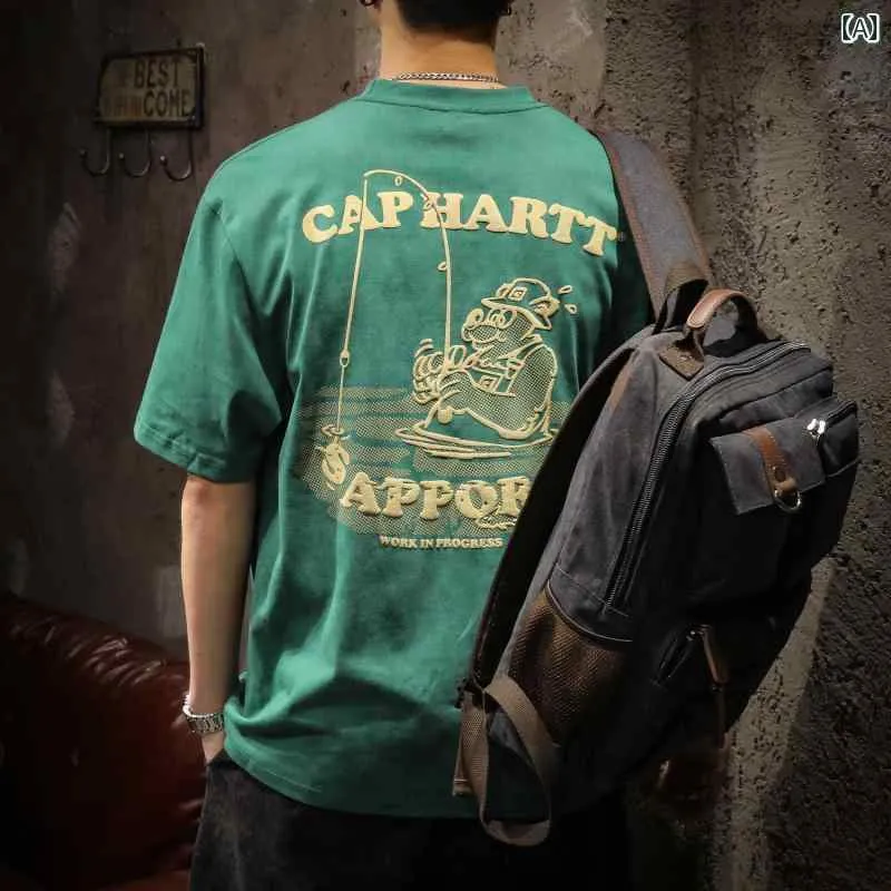 メンズ 男性用 ファッション オシャレ シンプル 大人 かっこいい ストリート ヒップホップ HipHop ヘビーウェイト 綿 コットン 半袖 T シャツ 夏 ルーズ 大きいサイズ プリント T シャツ