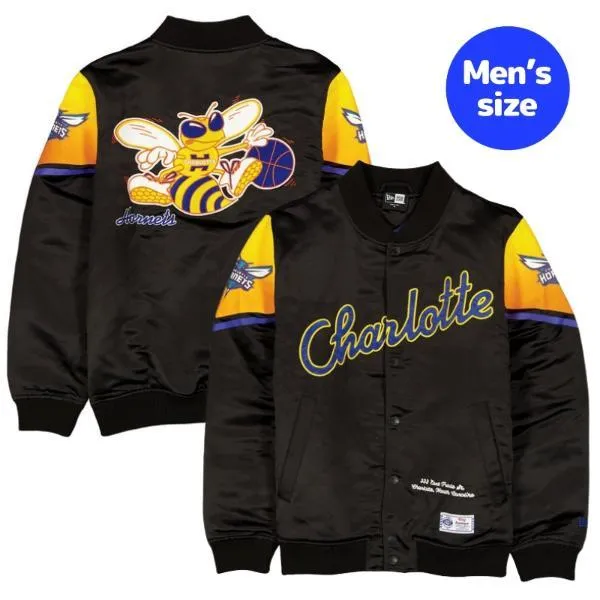 NBA シャーロット・ホーネッツ メンズ スタジャン ジャケット New Era ニューエラ Charlotte Hornets 2025 City Edition Black Jacket