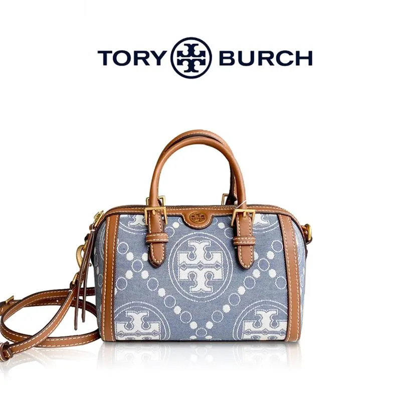 トリーバーチ TORY BURCH Tモノグラム デニム ミニバレルバッグ ハンドバッグ ショルダーバッグ T Monogram バッグ レディース ミニバッグ プレゼント