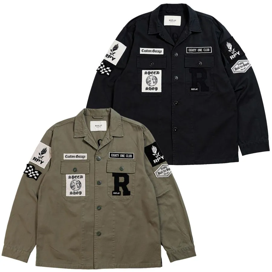 リプレイ ジャケット  バイク ウェア アウター REPLAY COTTON TWILL JACKET WITH PATCH 爆買