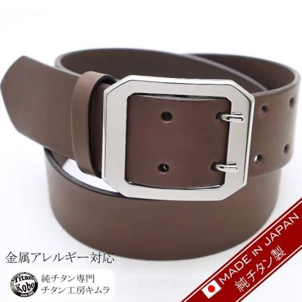 チタン バックル ベルト ベルト幅45mm TYPE-A2 ダークブラウン色本革ベルト 金属アレルギー対応 下腹部 肌荒れ 日本製 made in Japan 削り出し