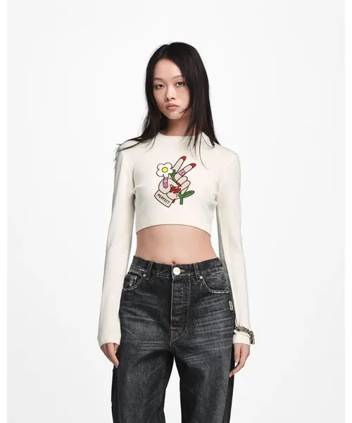 tシャツ 「NEW」TATTOO PATCH CROP LONGSLEEVE/タトゥー パッチ クロップ ロングスリーブ レディース メンズ