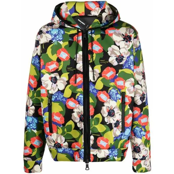 ディースクエアード メンズ ジャケット＆ブルゾン アウター Floral-print hooded jacket Green