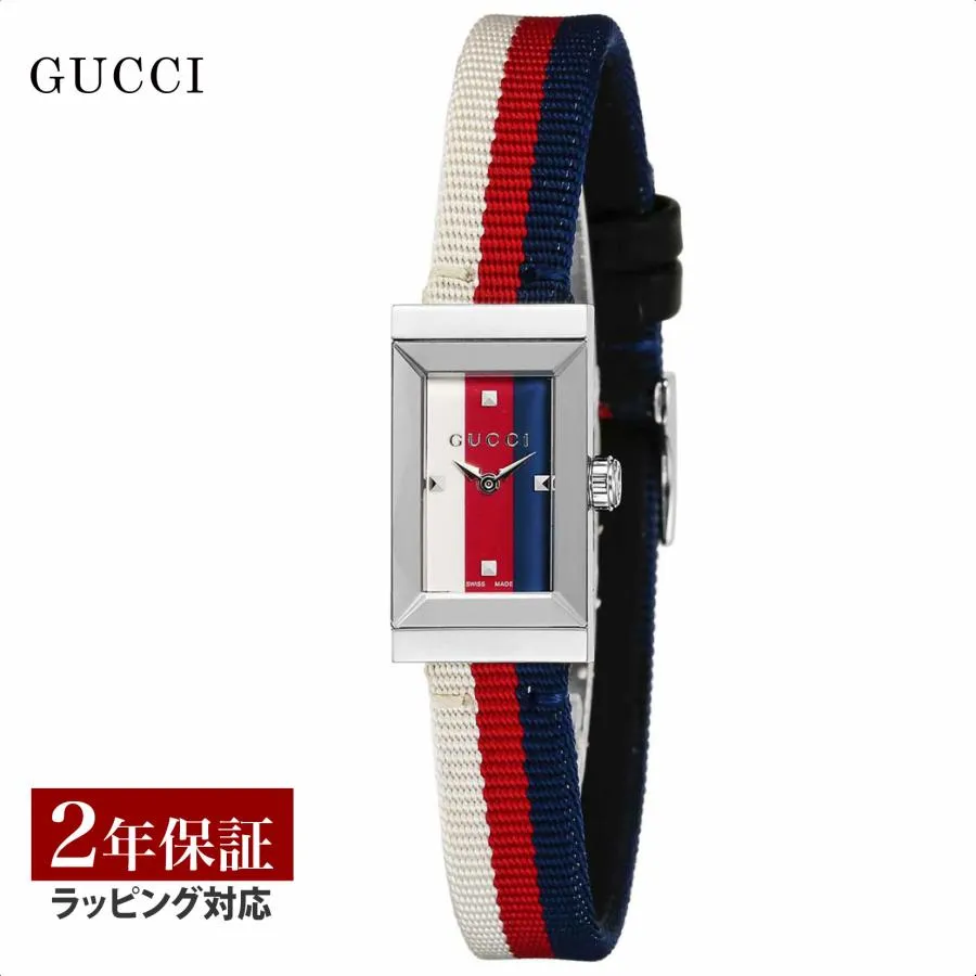 【当店限定】 グッチ GUCCI レディース 時計 G-FRAME Gフレーム クォーツ ホワイト×レッド×ネイビー YA147508 爆買