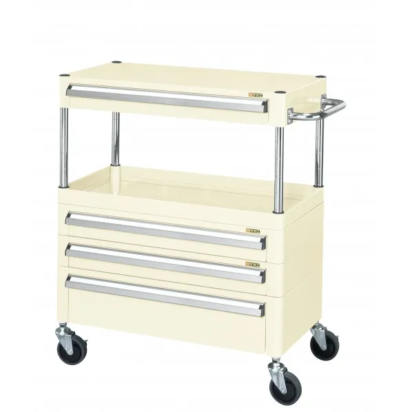 ※法人専用品※サカエCSパールワゴン(中量タイプ/サイレントエラストマー車/引出し付)W600×D400×H880アイボリーCSP-6081A3CSEI
