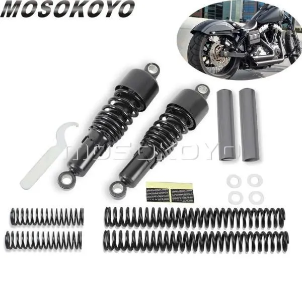 並行輸入品 ハーレーダイナFXD FXDL FXDB 1991-2005用ブラックドロップインショックアブソーバー10.5インチショックフロントリアロースラマーキット