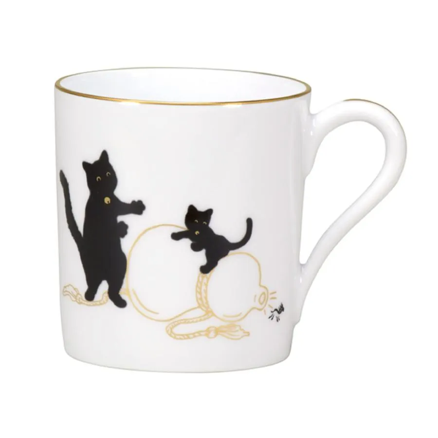 大倉陶園 黒猫親子 -縁起物語- マグ その1「瓢箪から駒」 約320cc 日本製 107C/5401-1